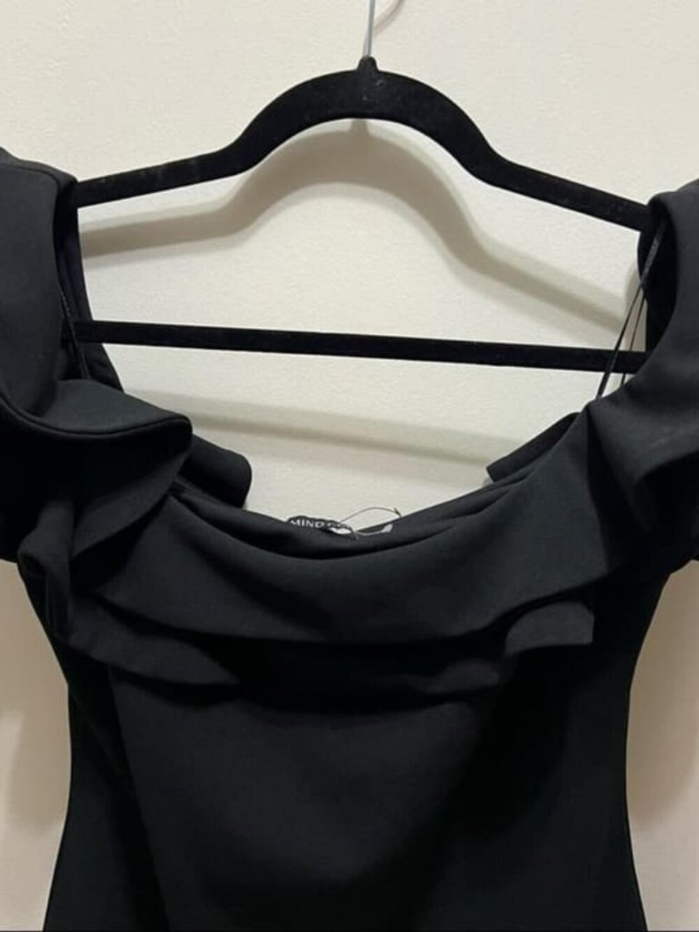 Mind Code Black Ruffle Shoulder